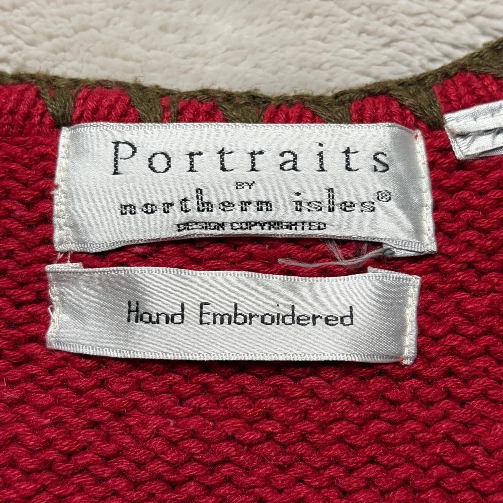 Vtg 90s Portraits By Northern Isles Hand Embroidered Sweater Vest Womens S/M Red
